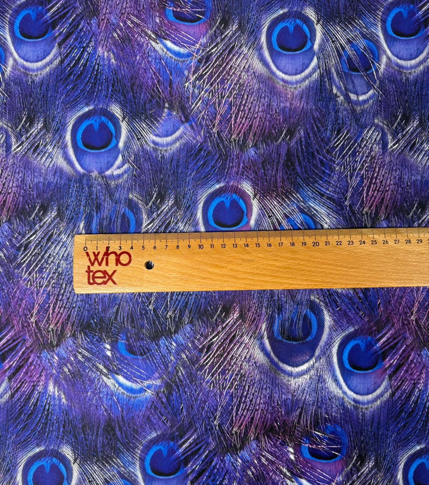 Peacock Feather Print Fabric in Blue & Purple | Fabric by Metre