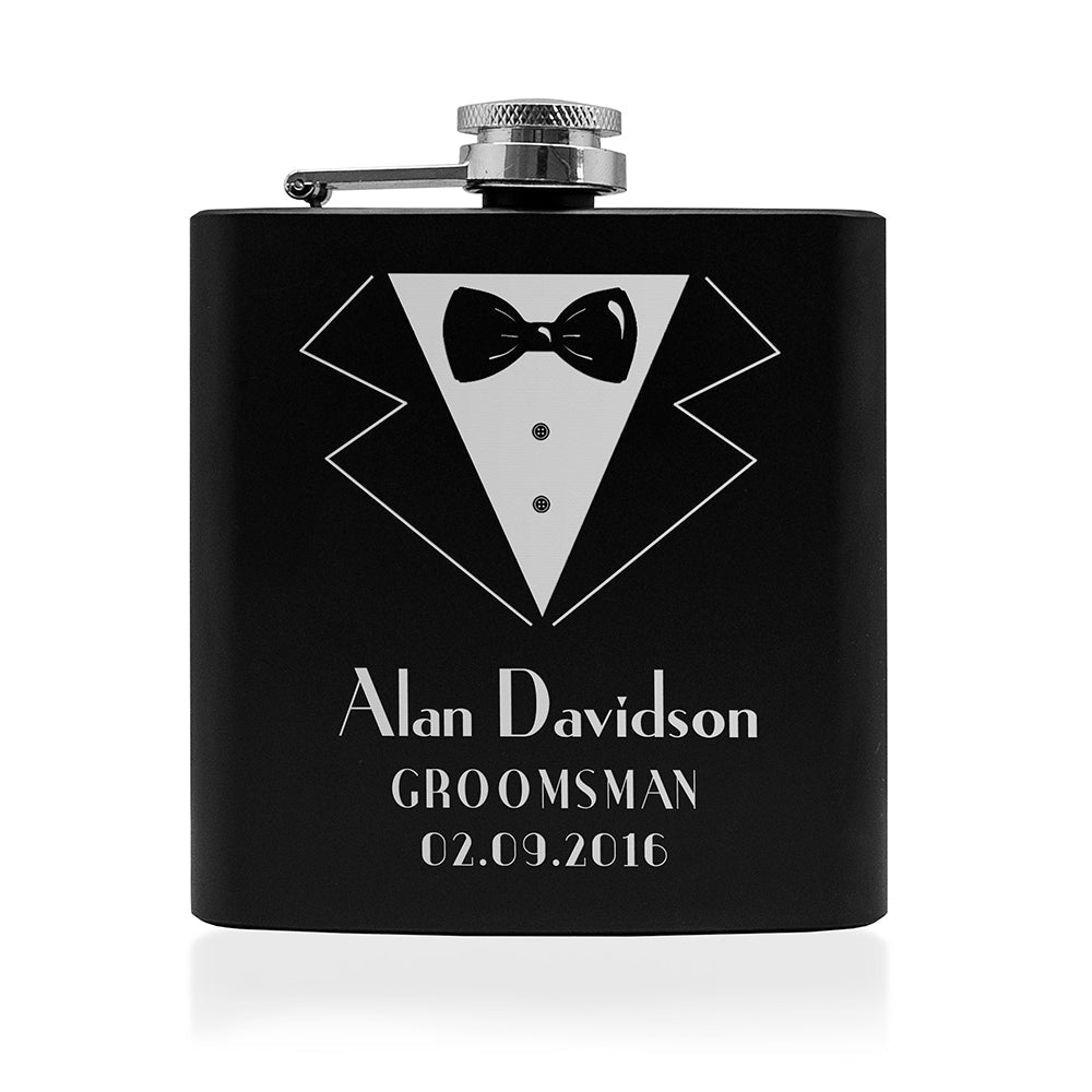 Thank You For Being My Groomsman Personalised Black Matte Hip Flask