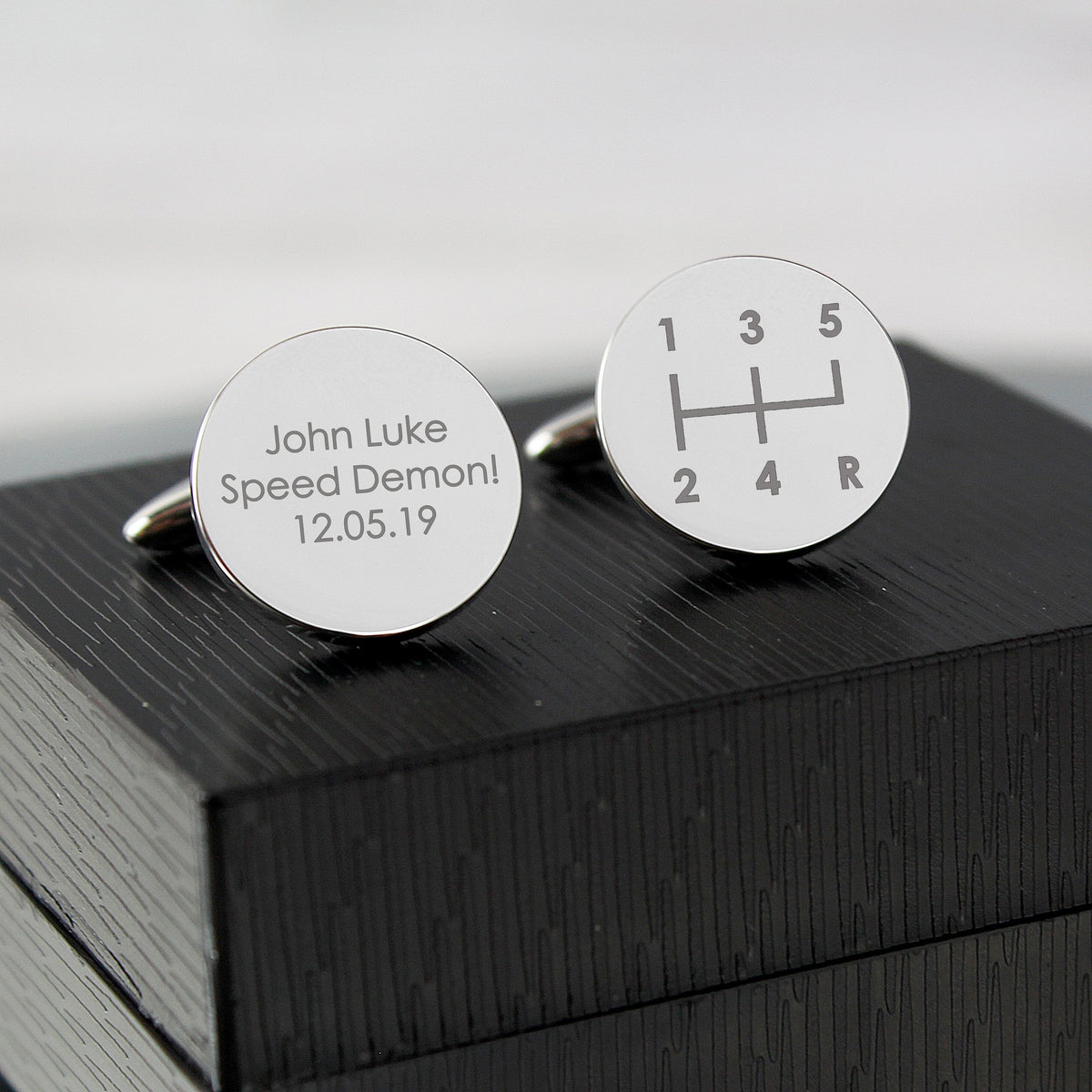 Personalised Gear Stick Round Cufflinks