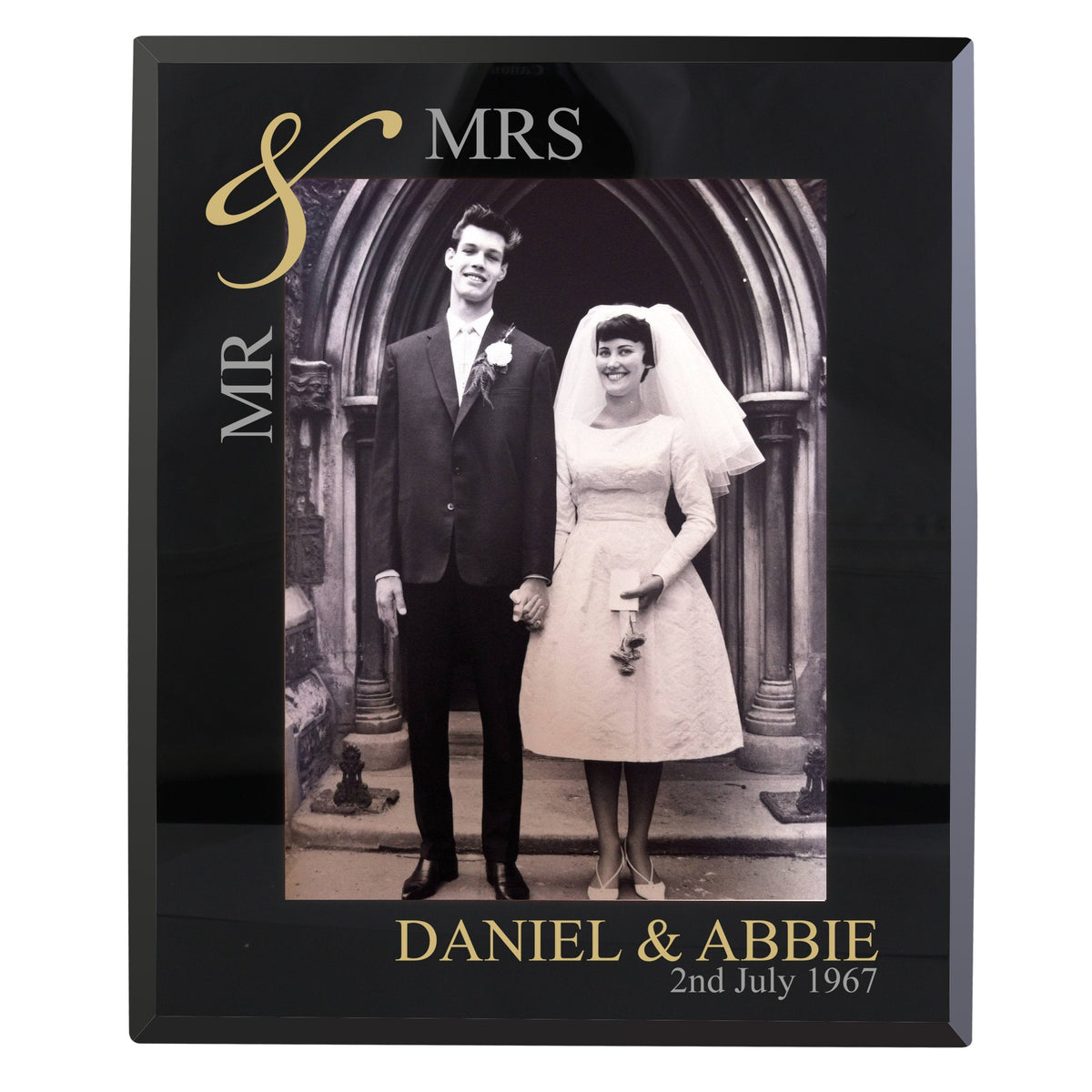 Personalised Gold Couples 5x7 Inch Black Glass Photo Frame
