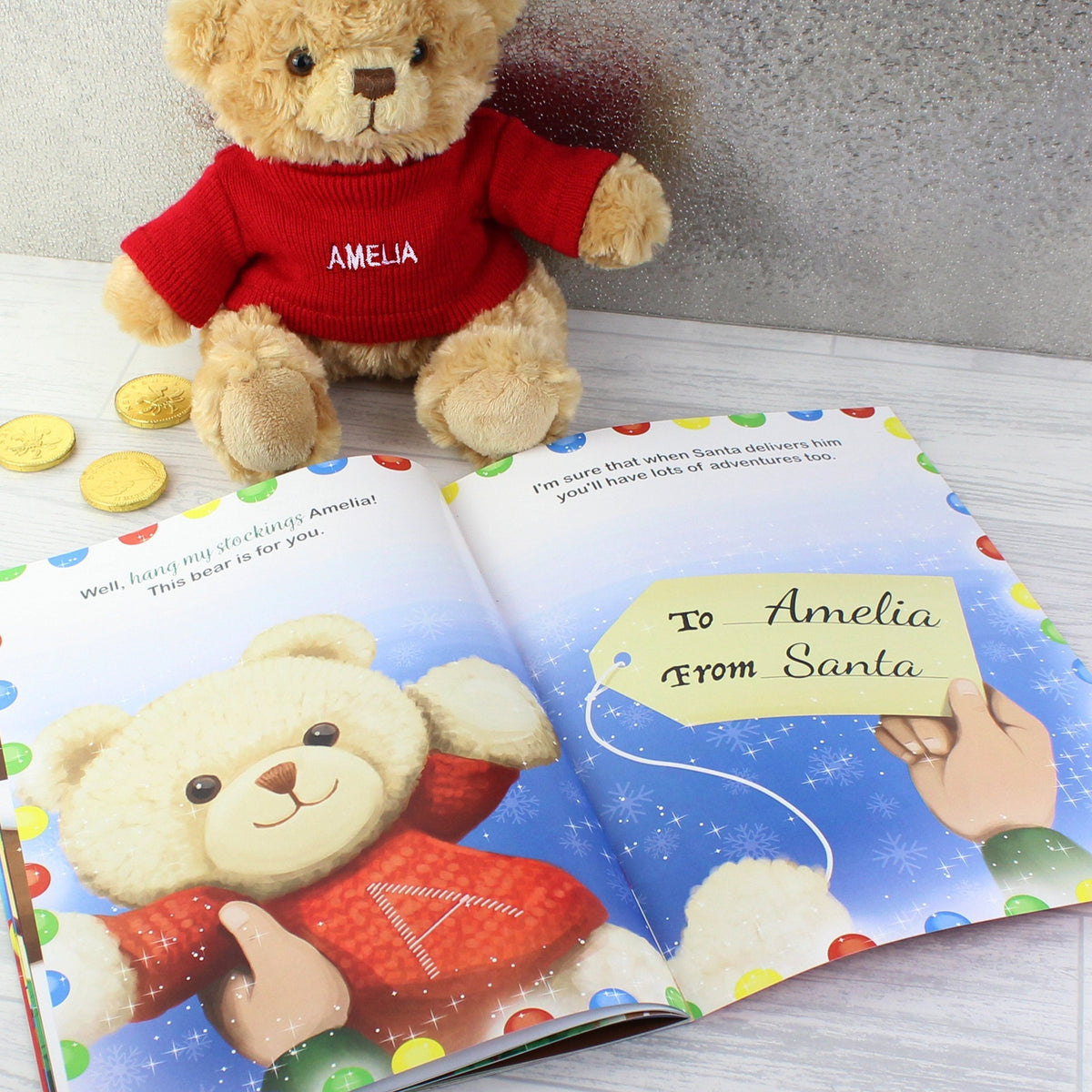Personalised Magical Christmas Adventure Story Book And Personalised Teddy Bear