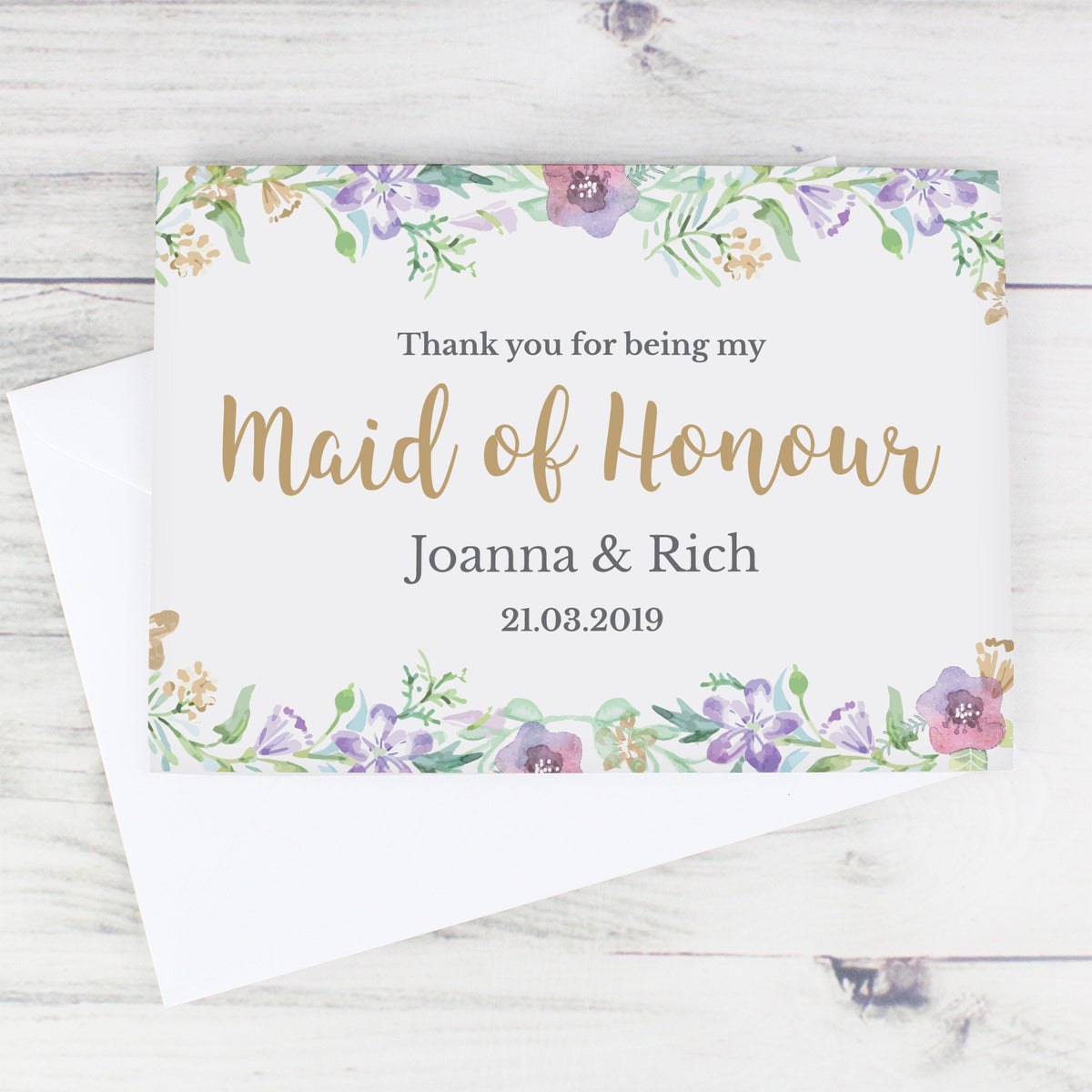 Personalised Maid Of Honour 'Floral Watercolour Wedding' Card