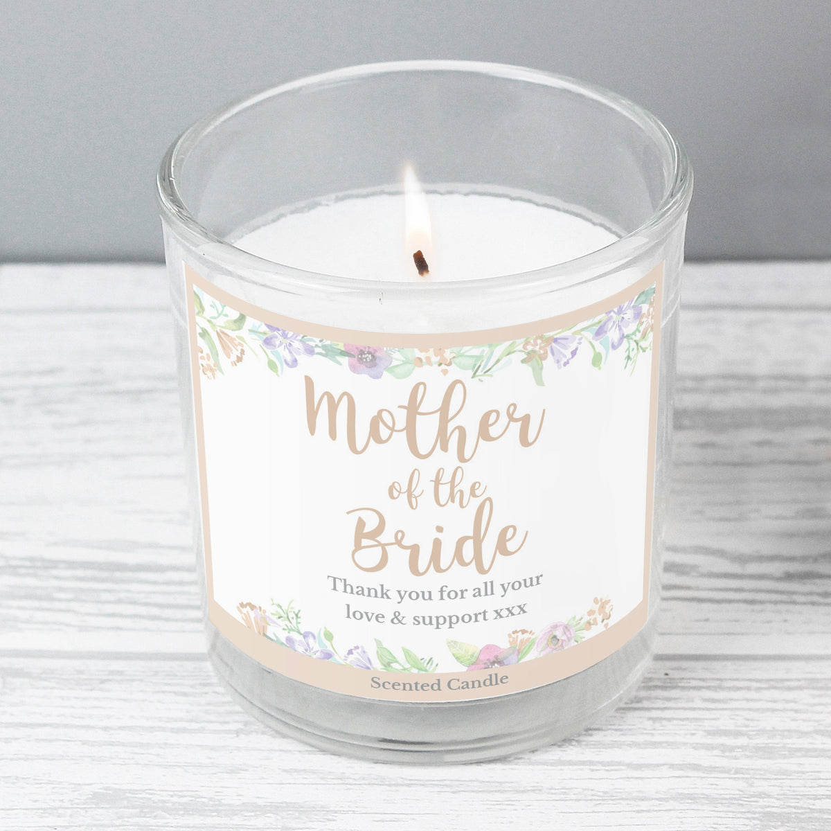 Personalised Mother Of The Bride 'Floral Watercolour Wedding' Scented Jar Candle