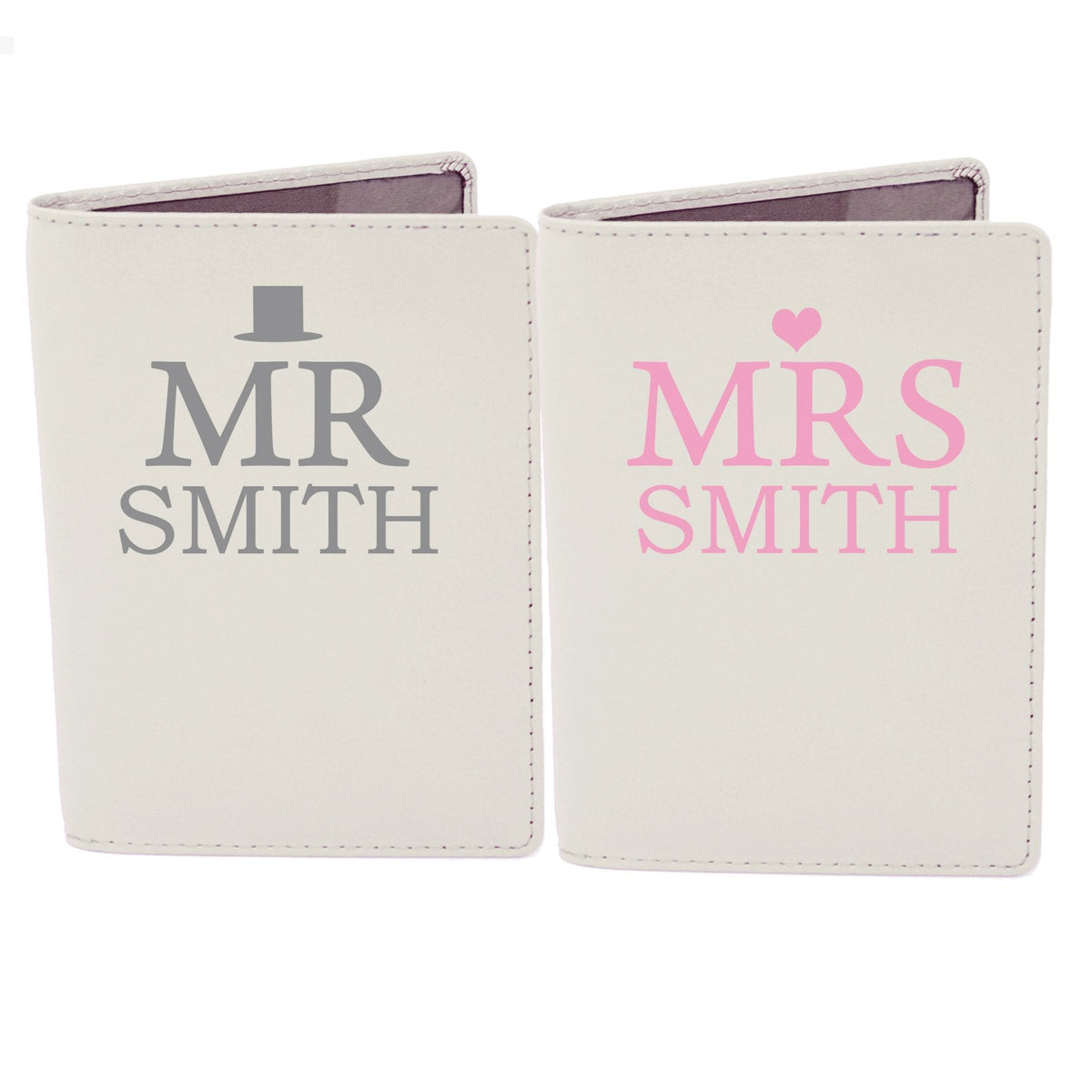 Personalised Mr & Mrs Top Hat Cream Passport Holders