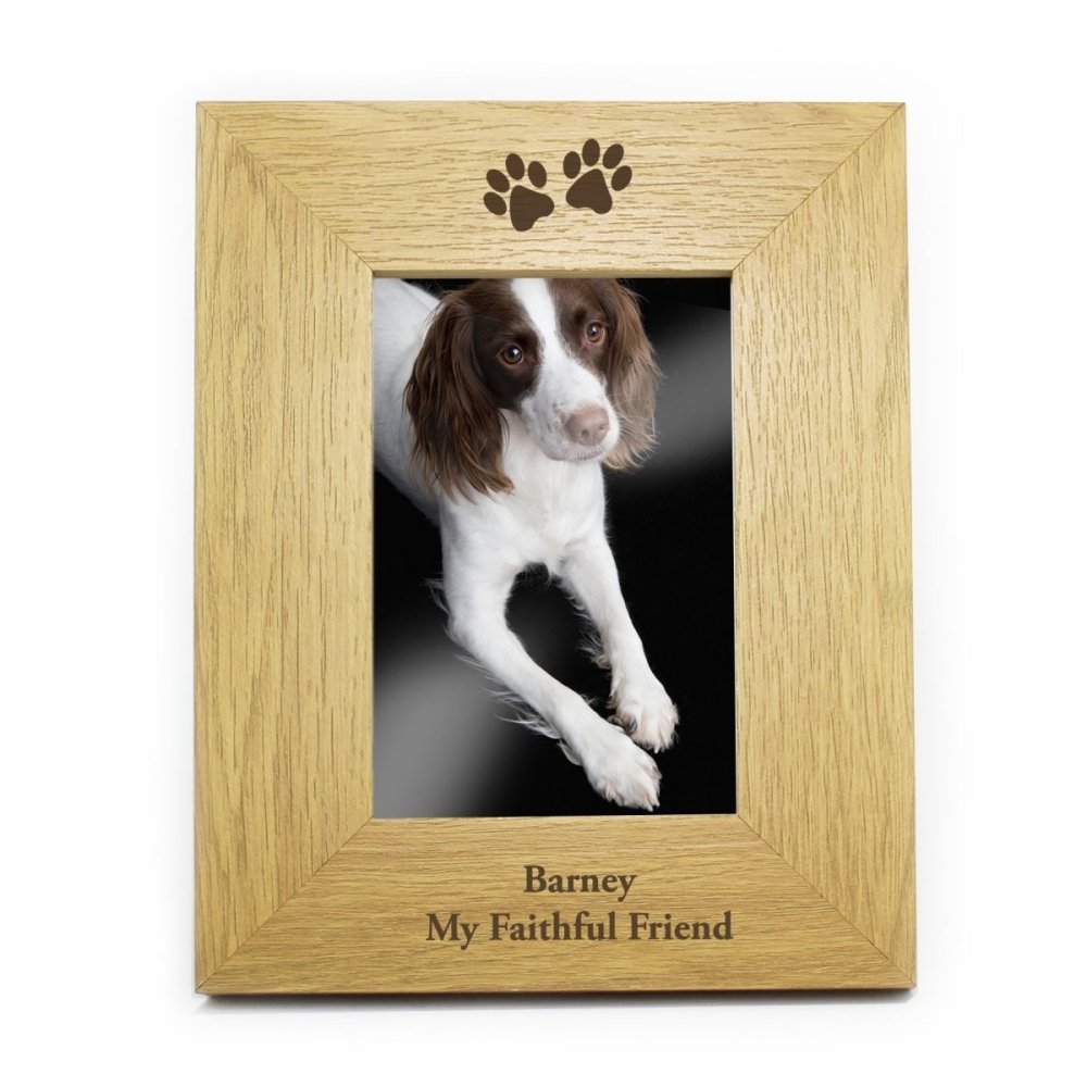 Personalised Oak Finish 4x6 Inch Paw Prints Photo Frame