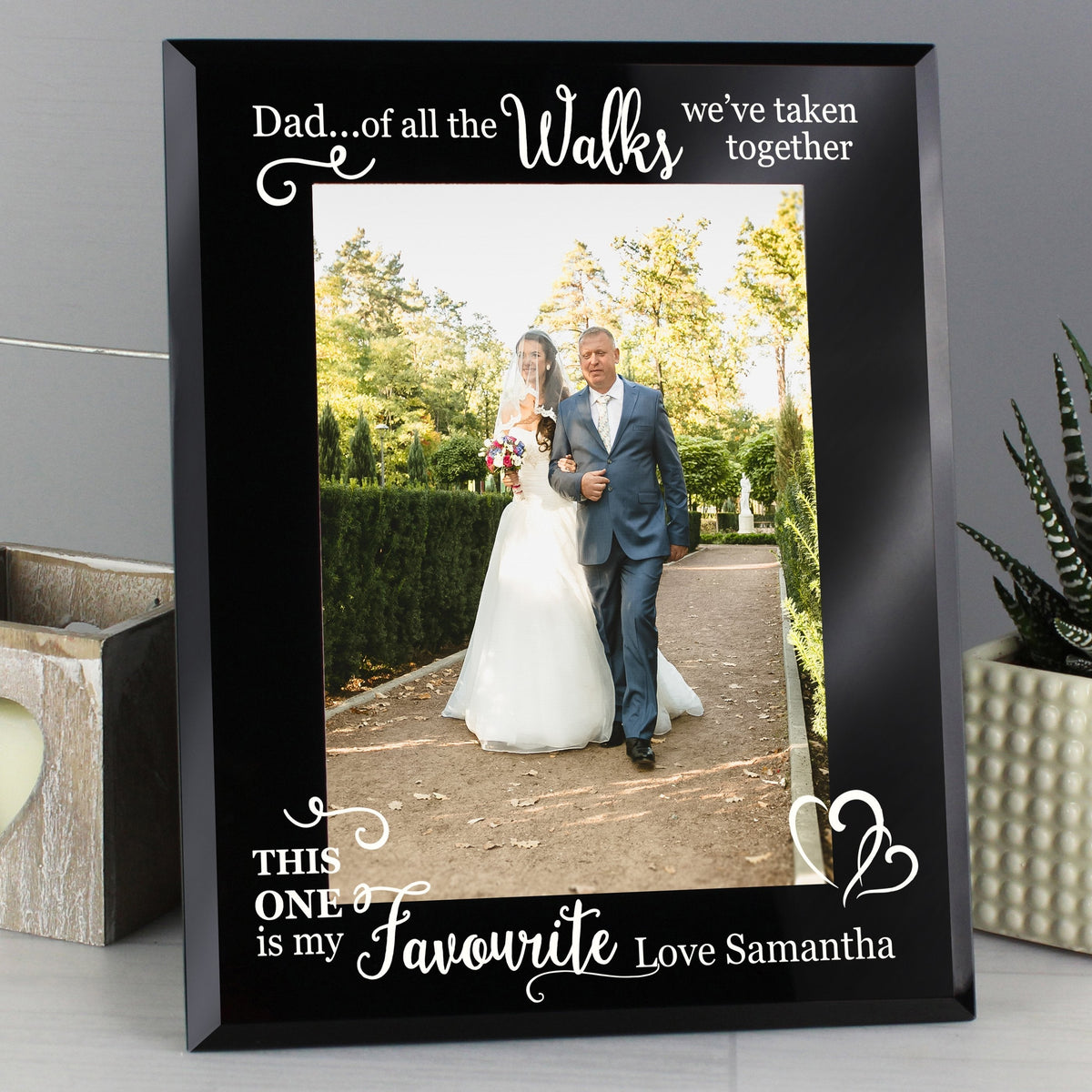 Personalised Of All The Walks... Wedding 5x7 Inch Black Glass Photo Frame