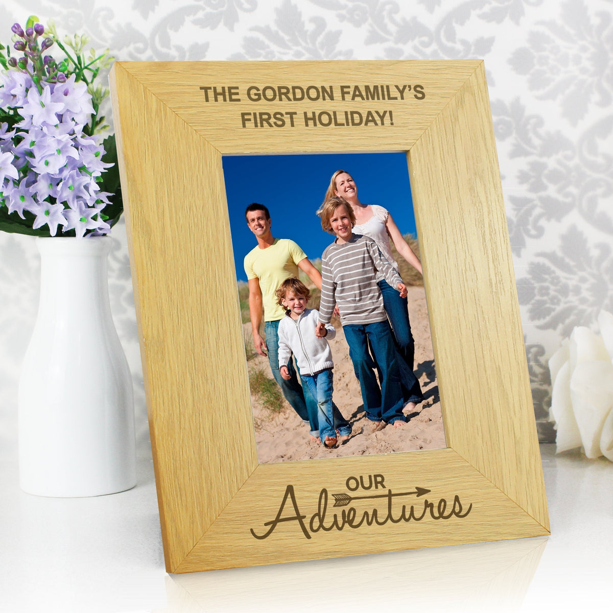 Personalised Our Adventures 4x6 Inch Oak Finish Photo Frame