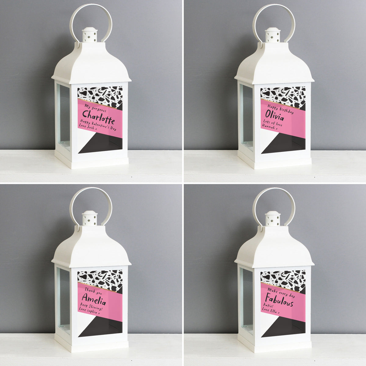Personalised Pink & Black White Lantern