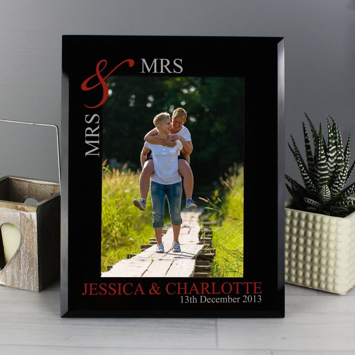 Personalised Ruby Couples 5x7 Inch Black Glass Photo Frame