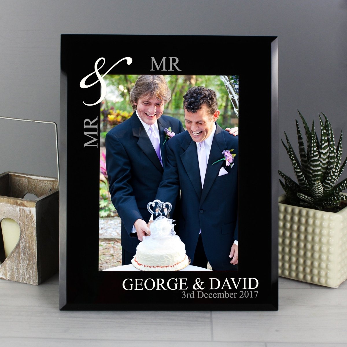 Personalised Silver Couples 5x7 Inch Black Glass Photo Frame