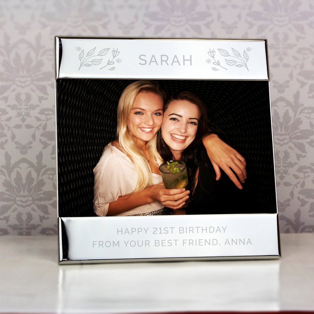 Personalised Silver Floral 6x4 Inch Photo Frame