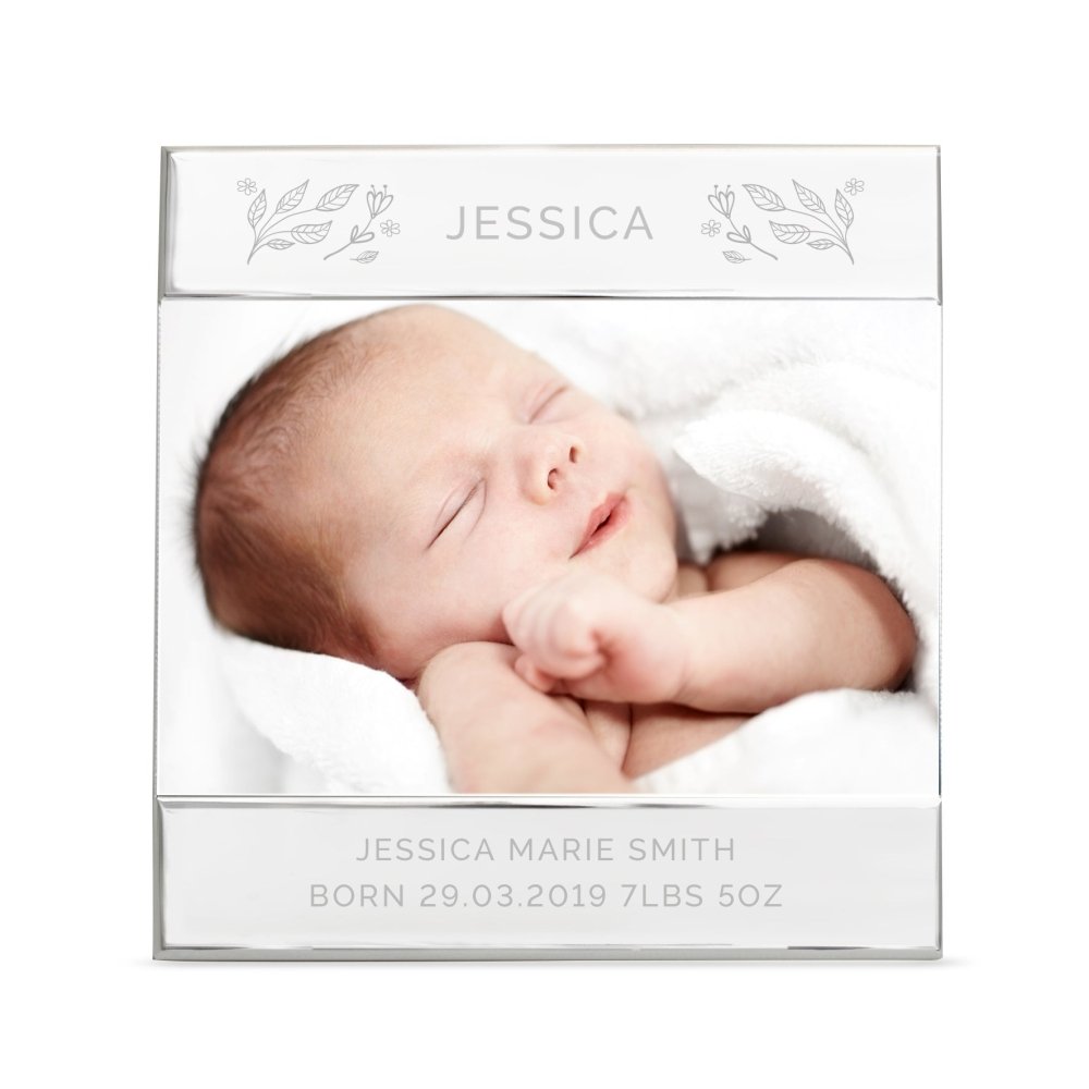 Personalised Silver Floral 6x4 Inch Photo Frame