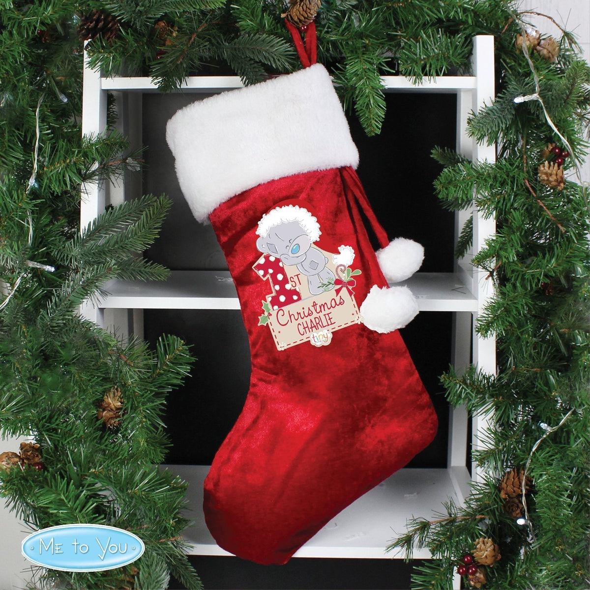 Personalised Tiny Tatty Teddy My 1st Christmas Luxury Red Stocking