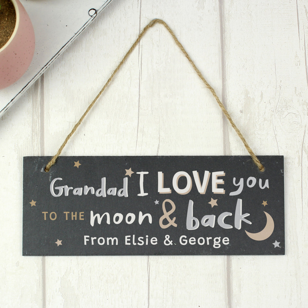 Personalised To The Moon And Back Hanging Slate Plaque