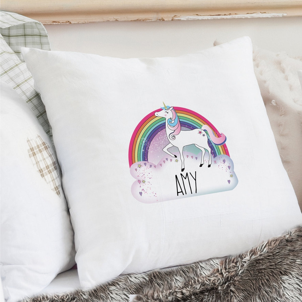 Personalised Unicorn Cream Cushion Cover