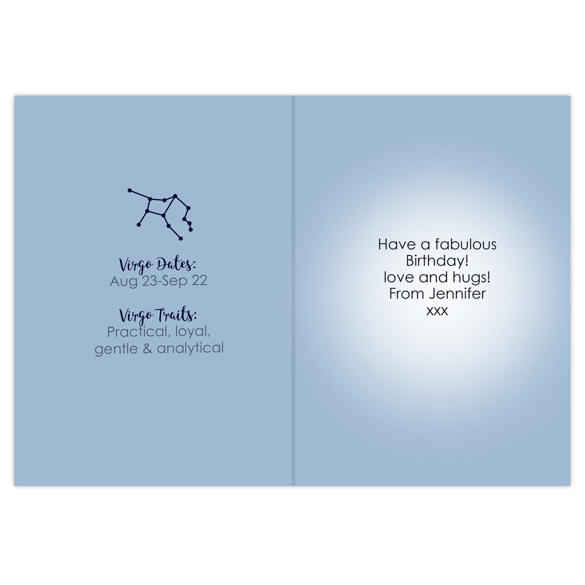 Personalised Virgo Zodiac Star Sign Card (August 23rd - September 22nd)