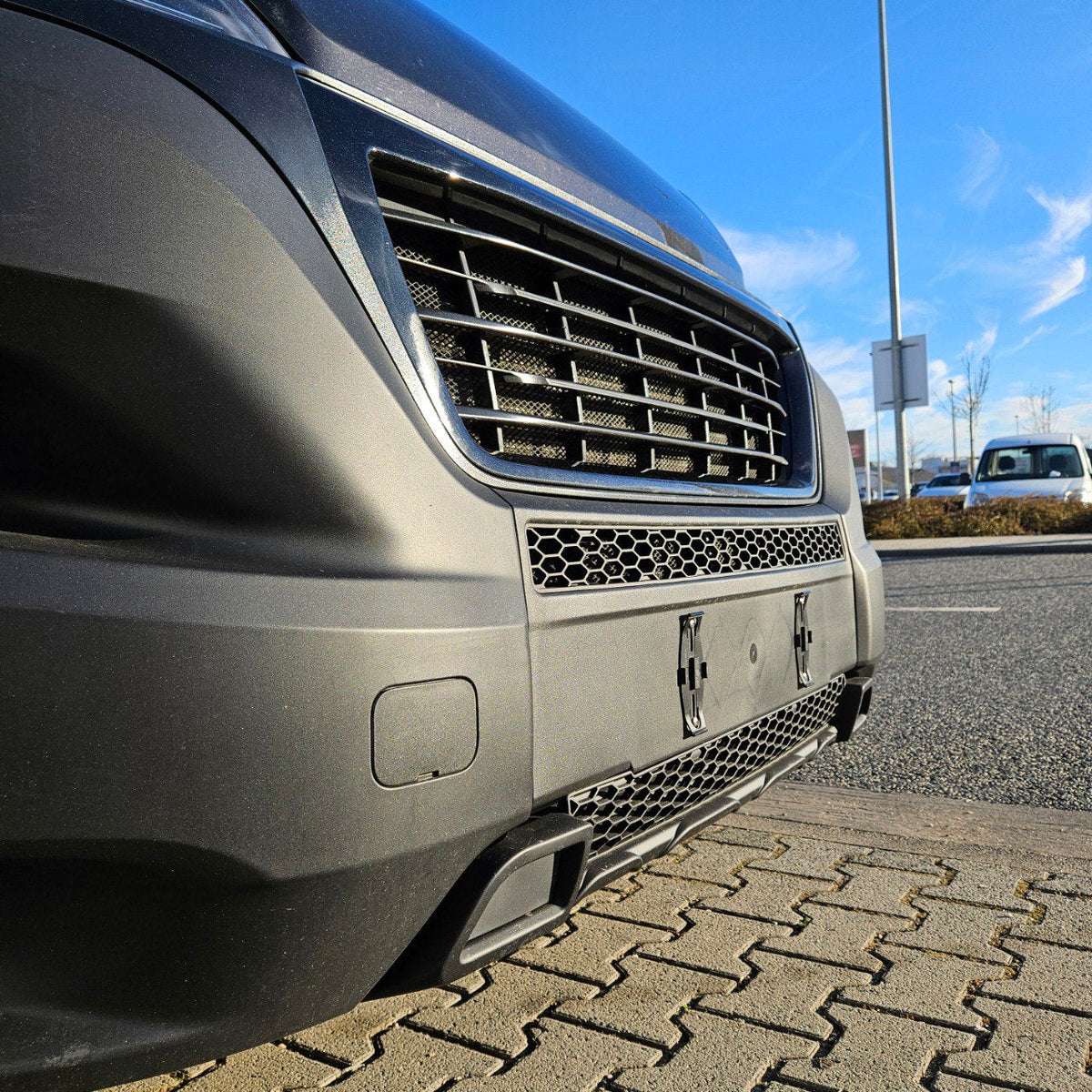 For Peugeot Boxer Bumper Honeycomb Grille | Matte Black Front Styling Upgrade | Non Parking Sensor Version | Van-X