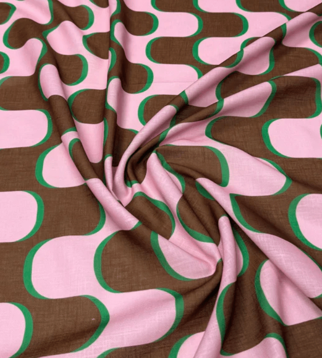 Pink Brown Wave Pattern Vintage Fabric by Metre