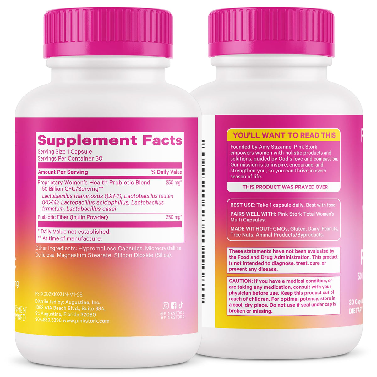 Pink Stork Women’s Health Probiotic, 50 Billion CFU | Clinically Studied Probiotics | Vaginal, Gut, Mood, & Hormone Balance | Yeast & Odor Support | Probiotic and Prebiotic Blend | 30 Vegan Capsules