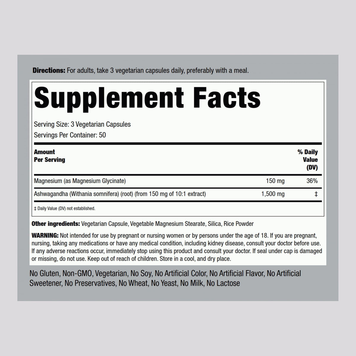 Piping Rock Magnesium Glycinate & Ashwagandha – 150 Capsules, Vegetarian, Non-GMO, Gluten Free (Pack of 2)