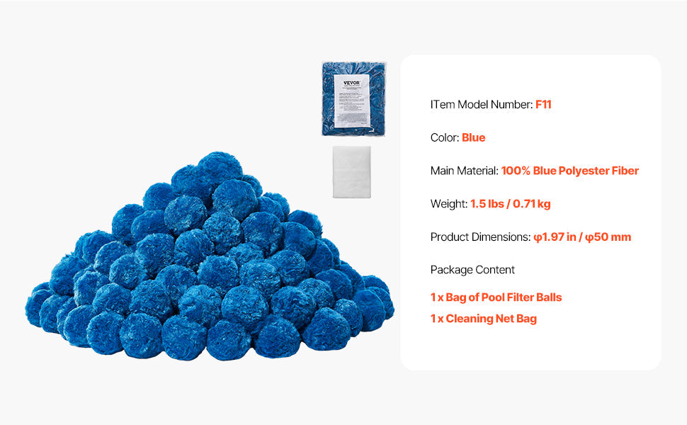 VEVOR Pool Filter Balls 1.5 lbs-4.6 lbs Reusable Blue / White Polyester Fiber Filter Media with Wash Bag, for Pool Aquarium Tank