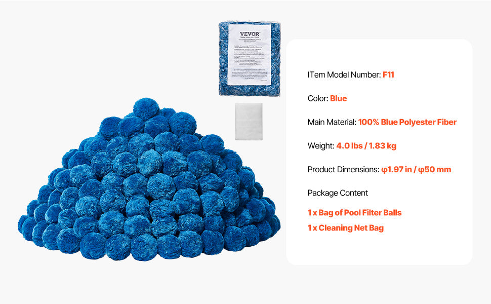VEVOR Pool Filter Balls 1.5 lbs-4.6 lbs Reusable Blue / White Polyester Fiber Filter Media with Wash Bag, for Pool Aquarium Tank