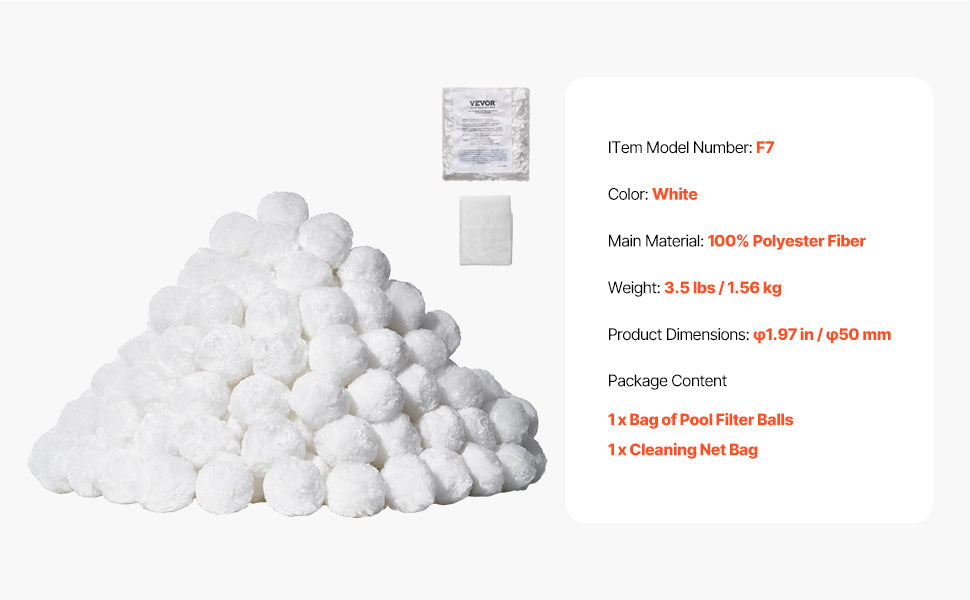 VEVOR Pool Filter Balls 1.5 lbs-4.6 lbs Reusable Blue / White Polyester Fiber Filter Media with Wash Bag, for Pool Aquarium Tank
