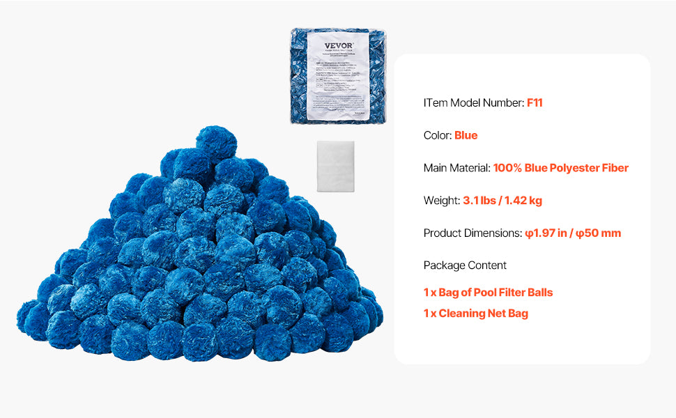 VEVOR Pool Filter Balls 1.5 lbs-4.6 lbs Reusable Blue / White Polyester Fiber Filter Media with Wash Bag, for Pool Aquarium Tank
