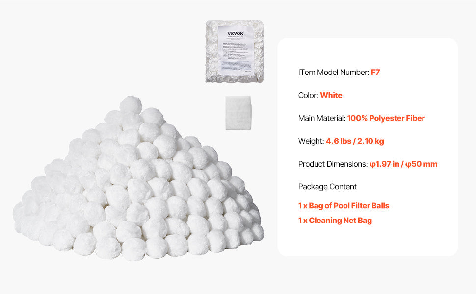 VEVOR Pool Filter Balls 1.5 lbs-4.6 lbs Reusable Blue / White Polyester Fiber Filter Media with Wash Bag, for Pool Aquarium Tank