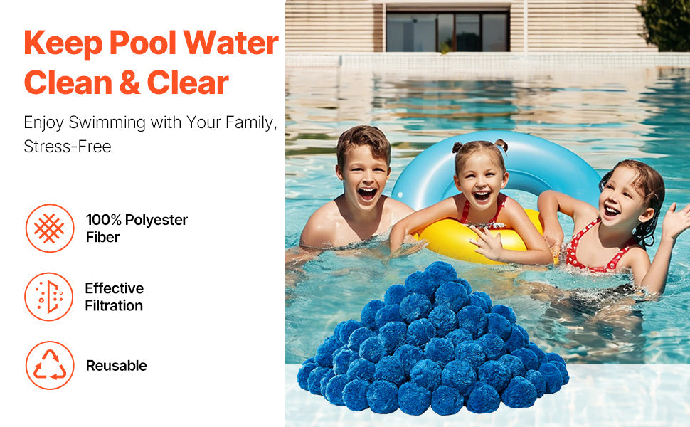 VEVOR Pool Filter Balls 1.5 lbs-4.6 lbs Reusable Blue / White Polyester Fiber Filter Media with Wash Bag, for Pool Aquarium Tank