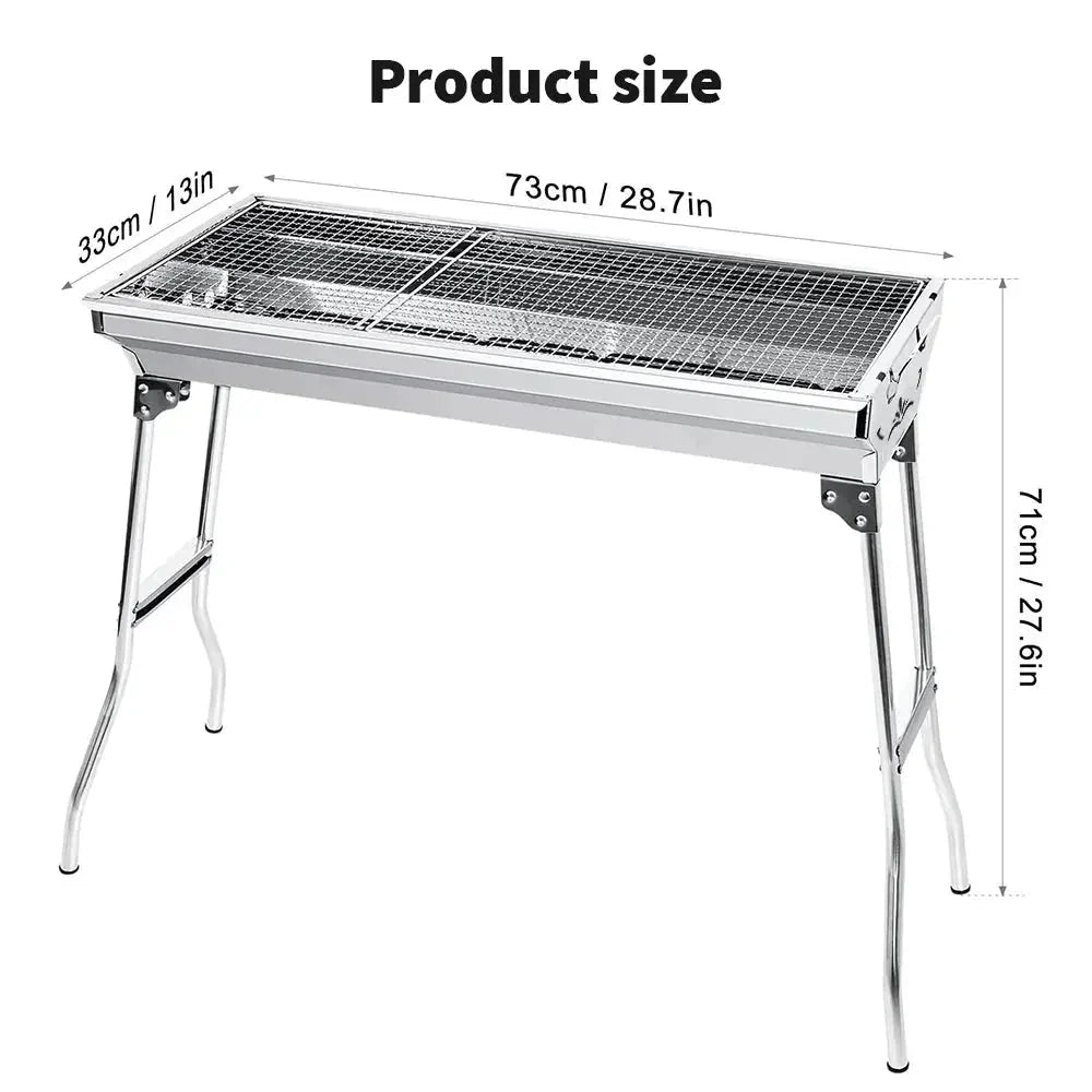 Portable Folding BBQ Grill – Large Stainless Steel Barbecue Stove Holder for Outdoor Cooking & Camping