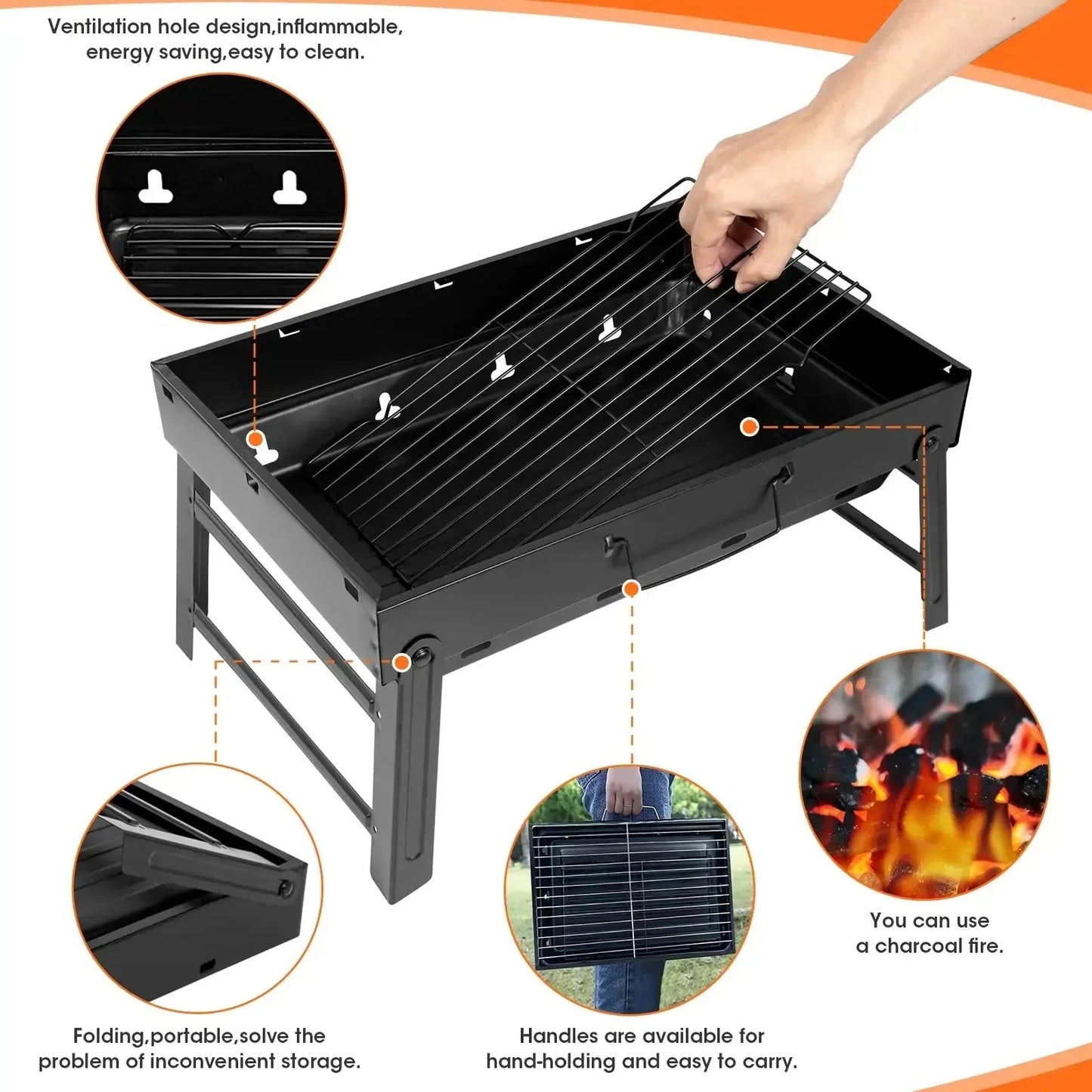 Portable Folding Charcoal BBQ Grill – Compact, Lightweight, Easy to Assemble & Carry – Ideal for Outdoor Cooking & Camping