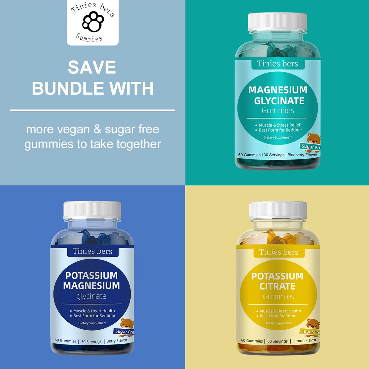 Potassium Magnesium Gummies – Sugar Free, Vegan, Non-GMO | Berry Flavor | 30 Servings