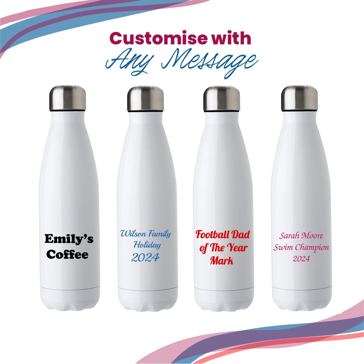 Printed White Thermal Bottle, Any Message, Stainless Steel 500ml/17oz