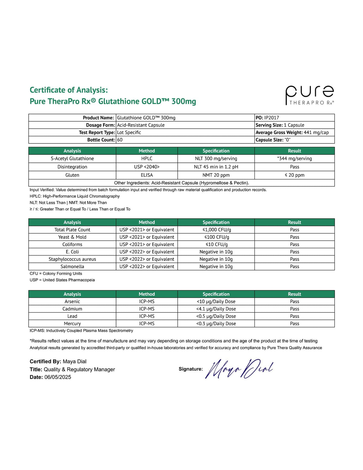Pure Therapro Rx S-Acetyl Glutathione Gold 300mg Capsule – 60 Caps | EMOTHION Patented Form