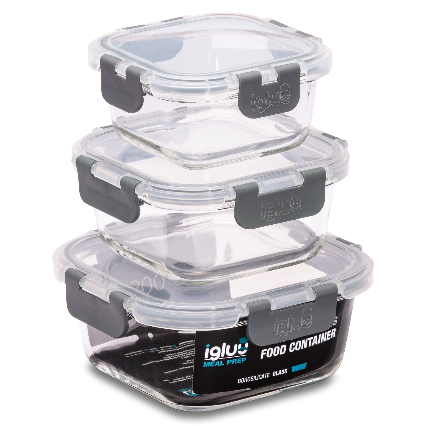 Glass Stackable Square Containers - 800ml, 520ml & 320ml - 3 PACK