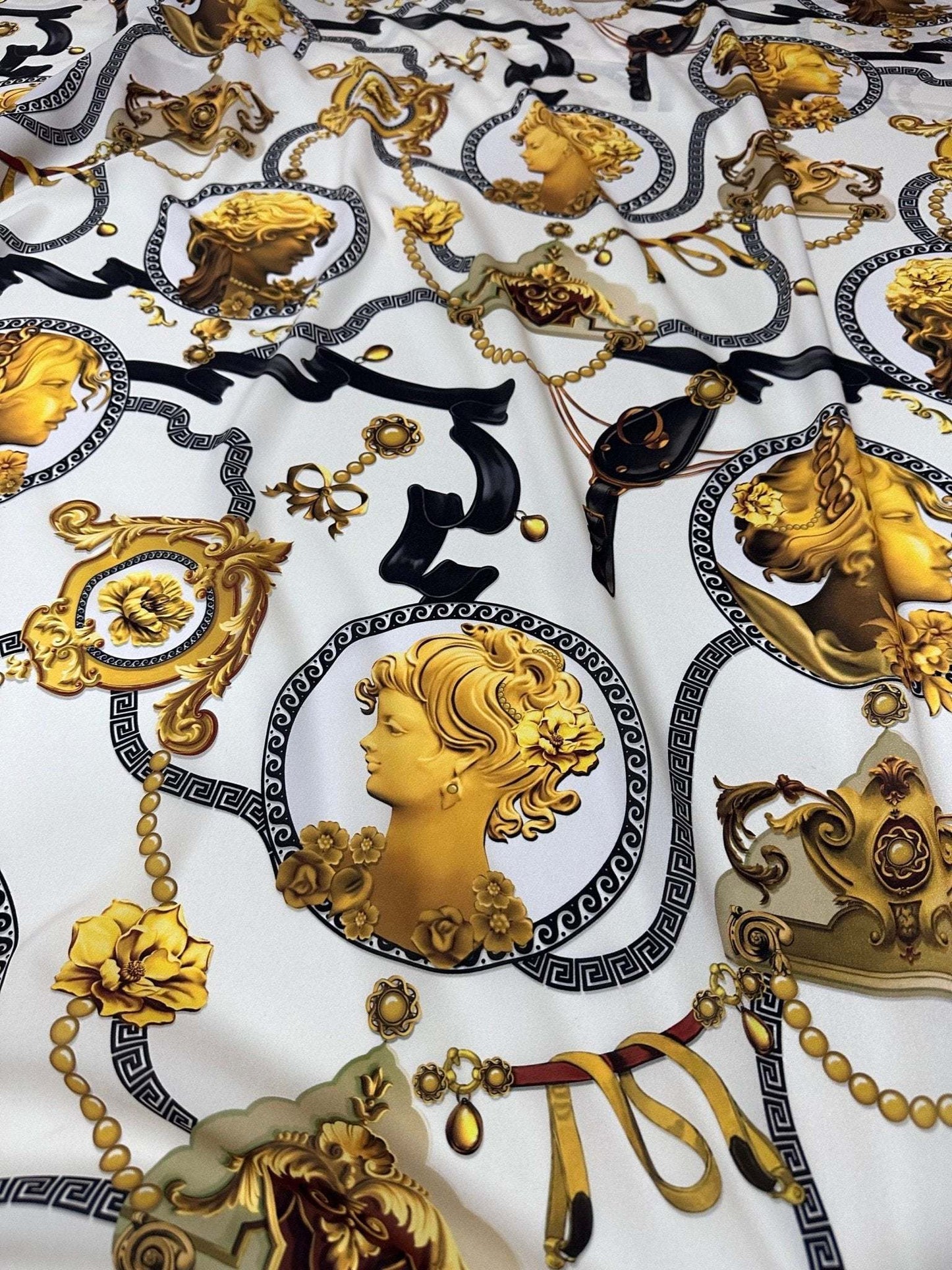 Queen and Rome Pattern Crepe Fabric by Metre