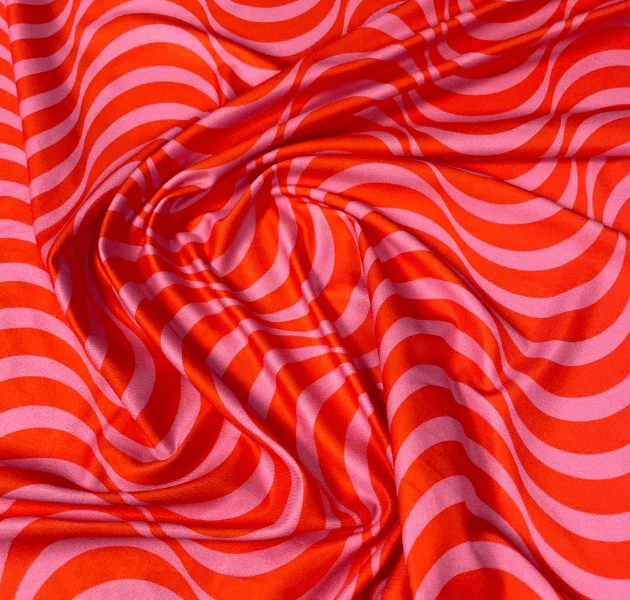 Red Pink Striped Wave Pattern Fabric by Metre