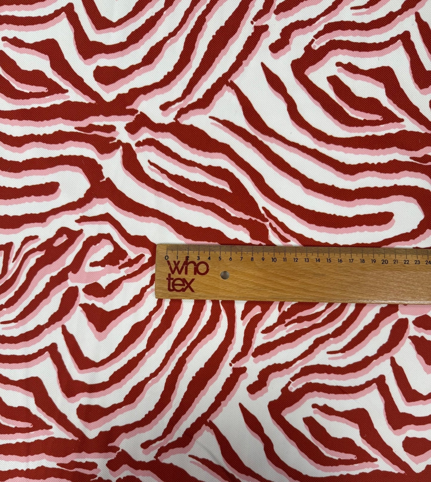 Red Tiger Pattern Fabric with Bold Red and White Stripes Fabric by Metre