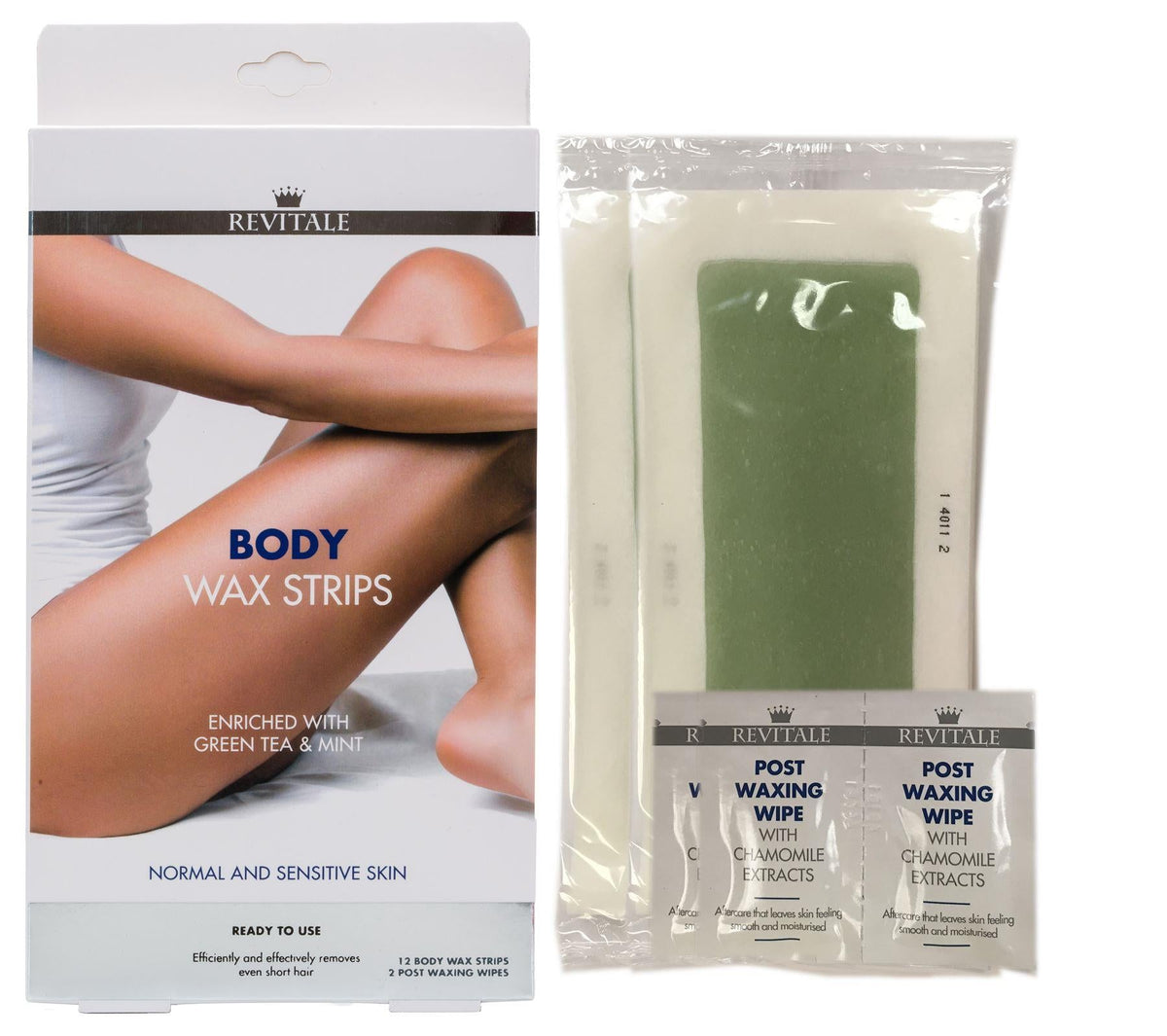 Revitale Body Leg Wax Hair Removal Strips - 100% Ecological Green Tea & Mint