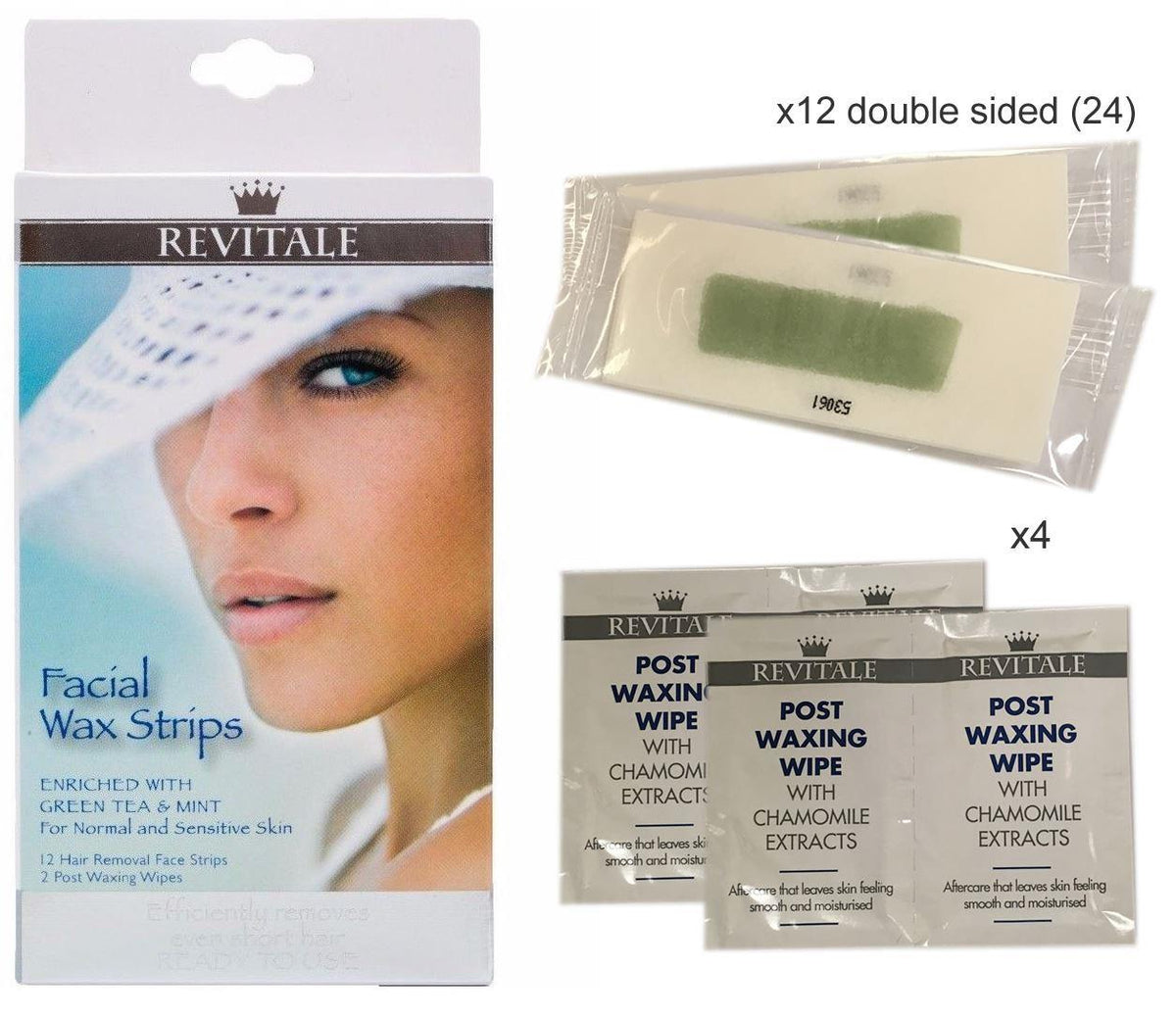 Revitale Face Wax Small Strips Kit - Enriched Green Tea & Mint