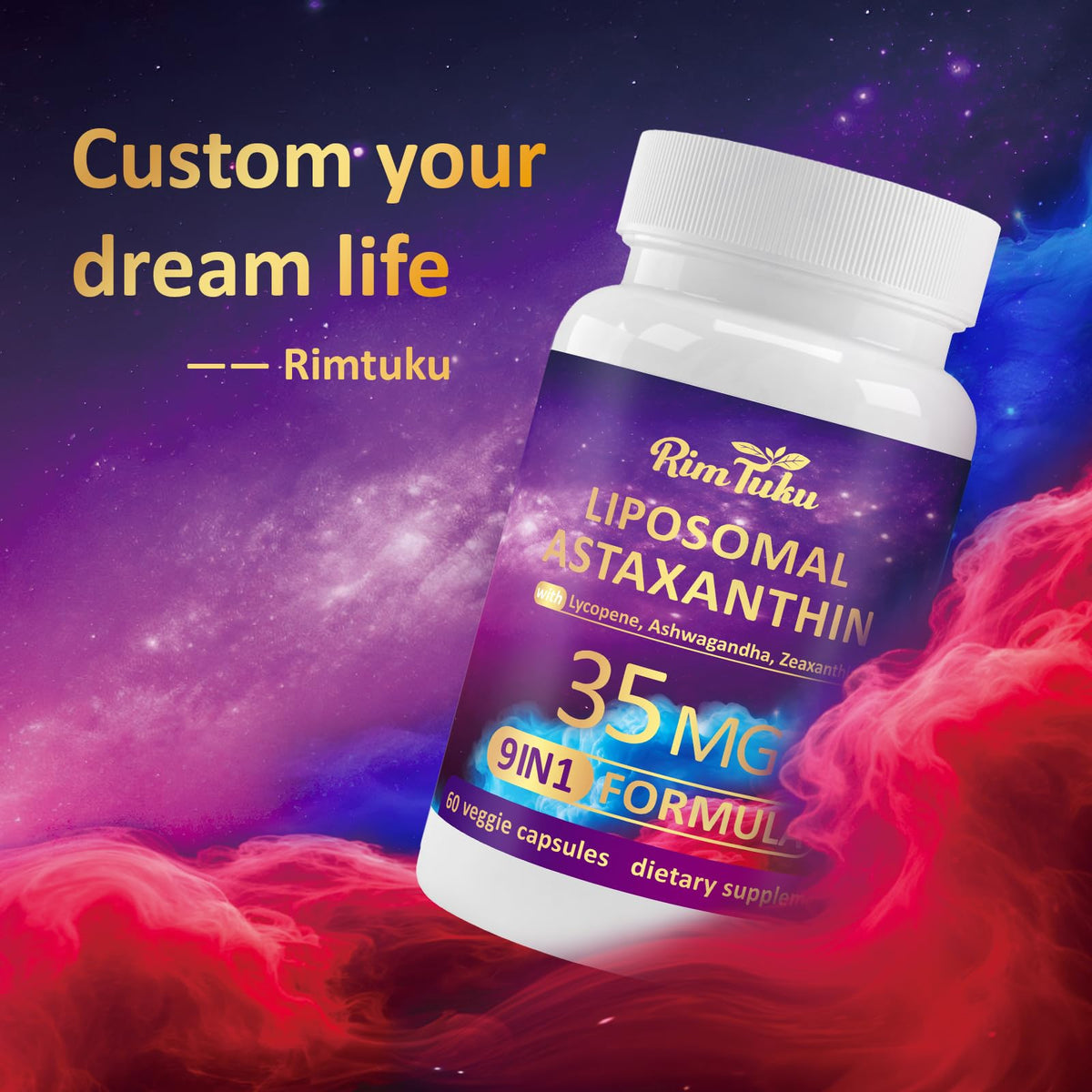RimTuku Liposomal Astaxanthin 9-in-1 Supplement – Eye, Skin & Joint Health (180 Capsules)