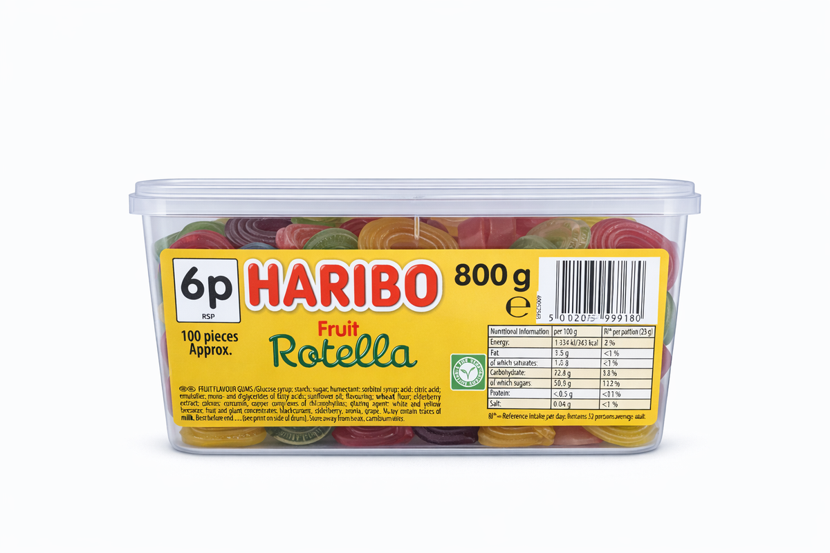 Haribo Fruit Rotella – 800g Tub (Approx. 100 Pieces)