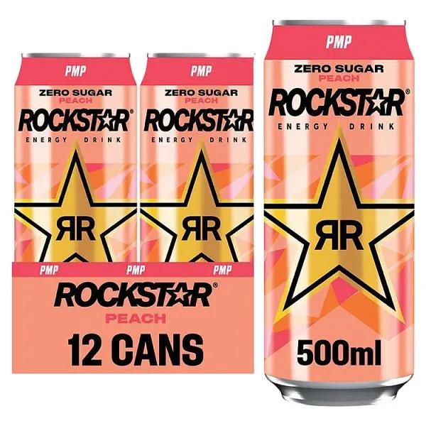 Rockstar Peach Energy Drink Can 500ml (Case of 12)