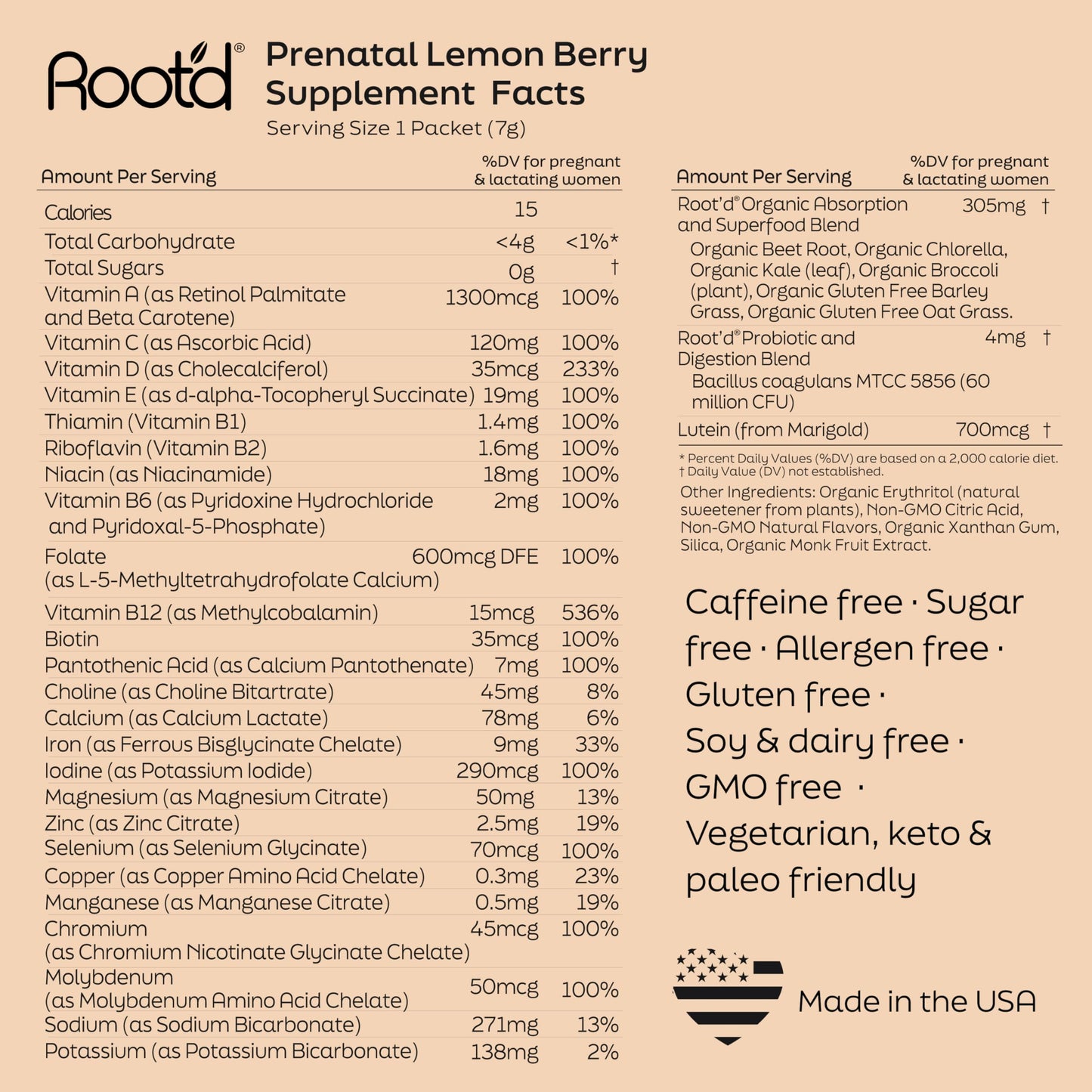 Root'd Prenatal Multivitamin Powder — 25 Vitamins & 3x Electrolytes, Folate, Iron, D3, 7 Superfoods & Probiotics | Sugar-Free | 24 Packets
