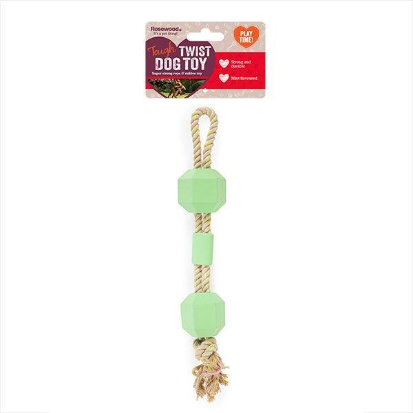 Rosewood Tough Twist Mint Flavour Rubber and Rope Toy - Case of 4