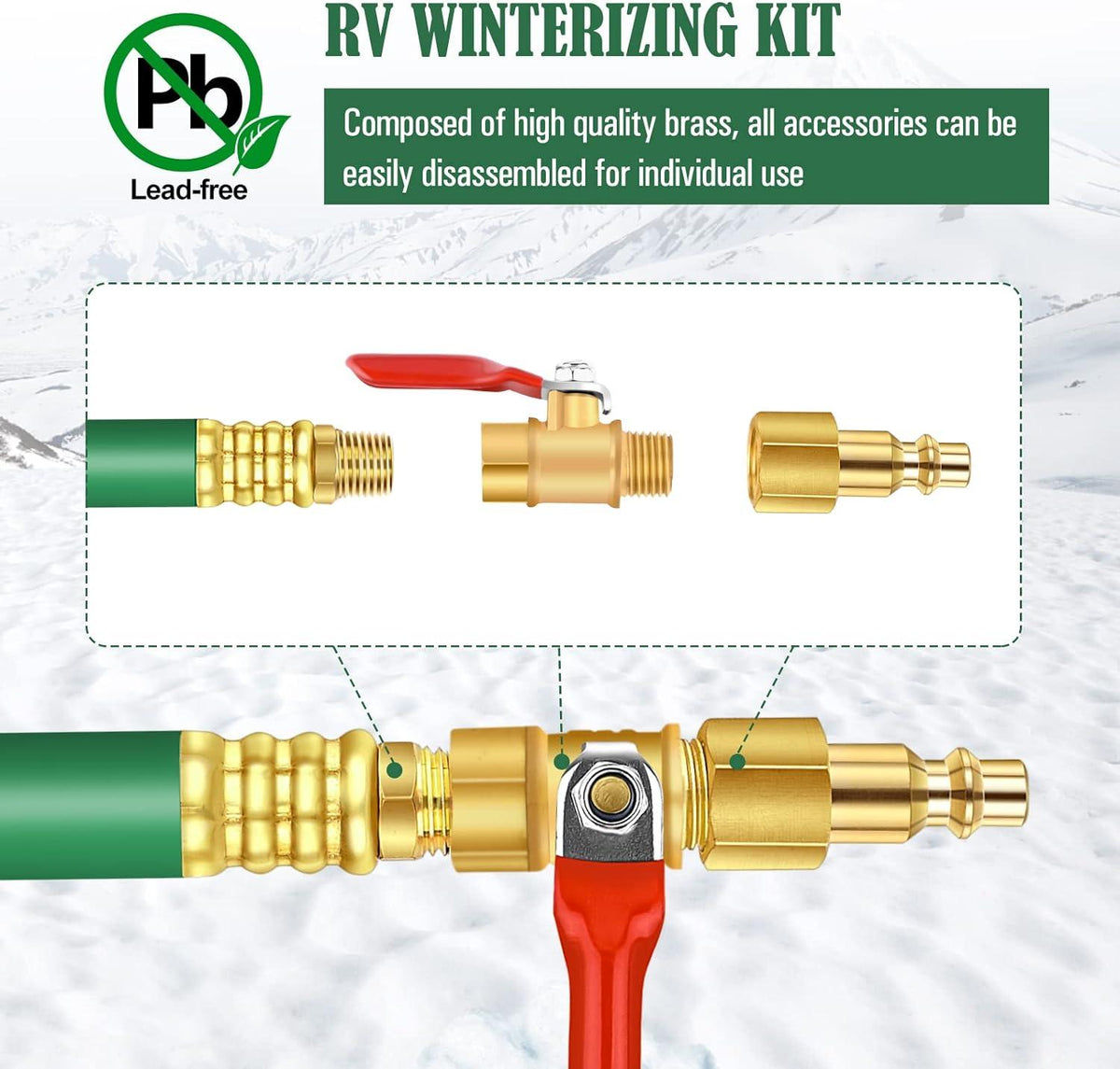 RV Winterizing Kit Air Water Blowout Adapter Plug with Valve Universal