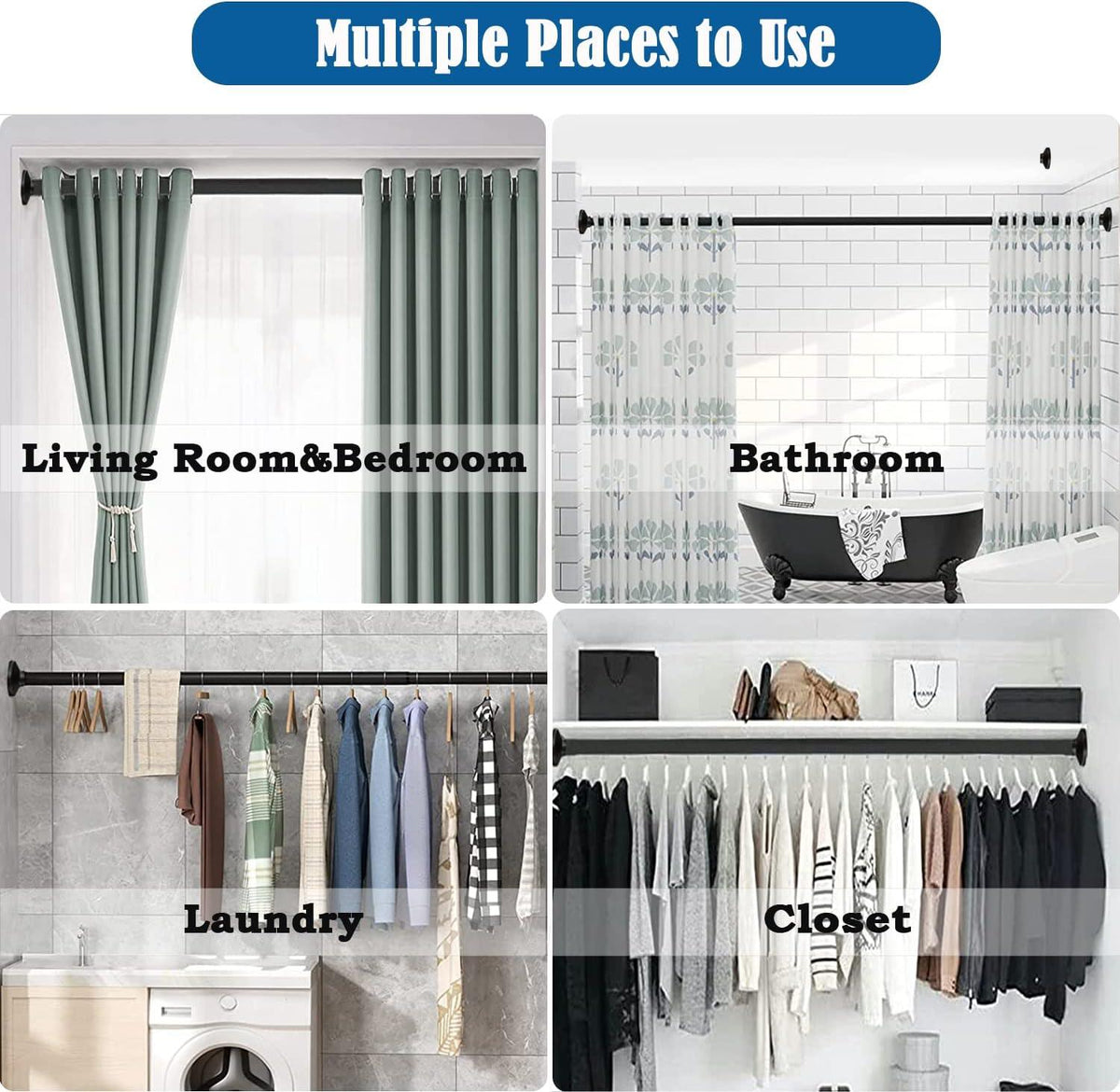 Shower Curtain Rod No Drill Extendable Anti Slip Rail Bathroom Balcony Aiitomg