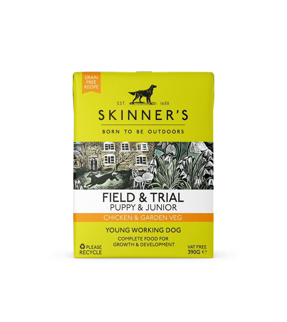 Skinners Field and Trial Puppy and Junior Grain Free Chicken and Garden Vegetables 390g - Case of 18