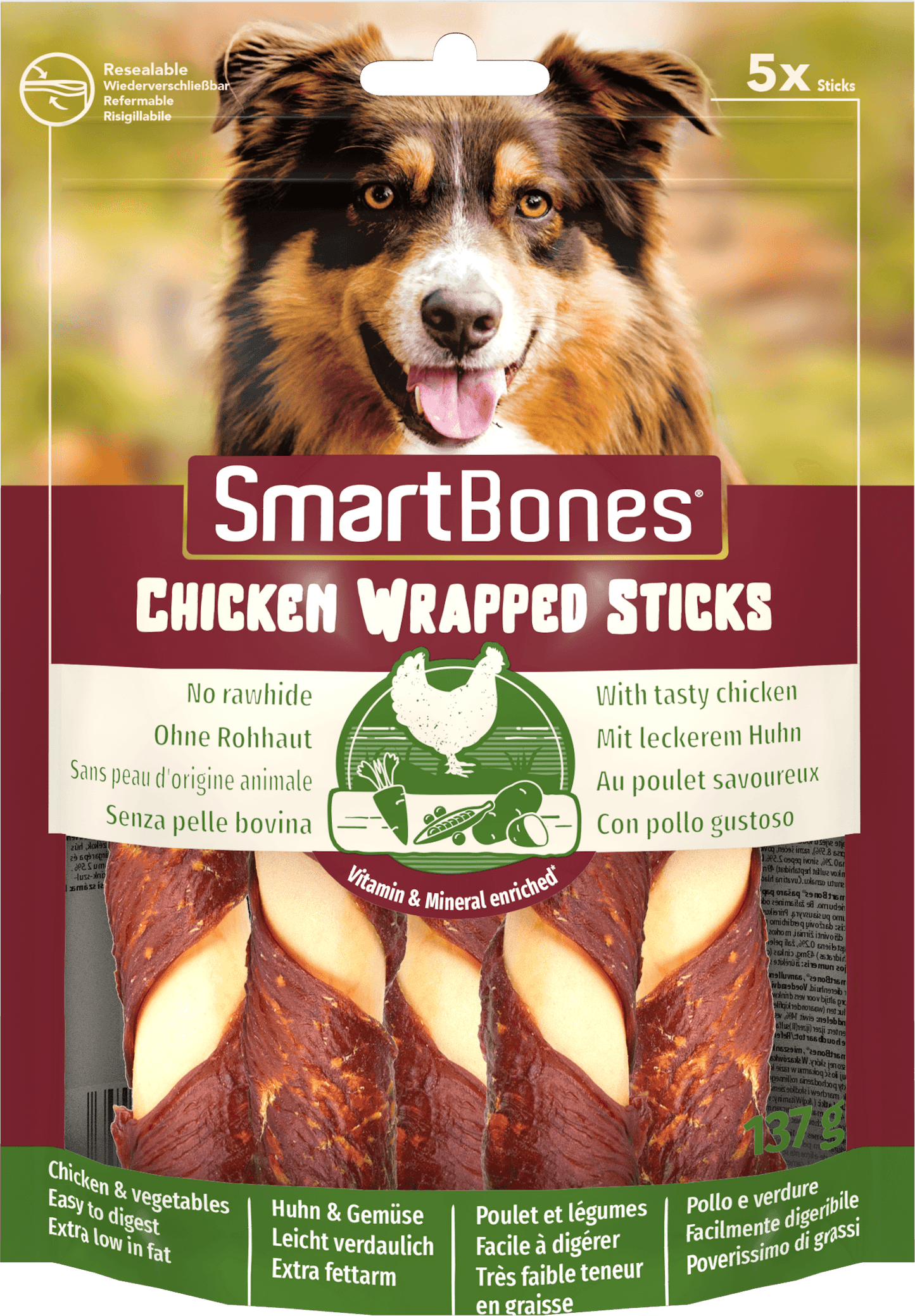 SmartBones Chicken Wrapped Sticks Medium 5 Pieces - Case of 11